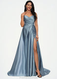 Chana Ball-Gown/Princess V-Neck Sweep Train Satin Prom Dresses STKP0022191