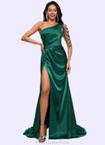 Corinne Trumpet/Mermaid One Shoulder Sweep Train Stretch Satin Prom Dresses With Beading STKP0022205