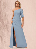 Kaylyn A-line One Shoulder Floor-Length Chiffon Bridesmaid Dress With Ruffle STKP0022576