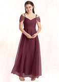 Caroline A-Line Off the Shoulder Tulle Floor-Length Junior Bridesmaid Dress Cabernet STKP0022873