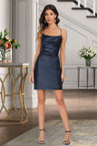 Zara Sheath/Column Square Short/Mini Satin Homecoming Dress With Pleated STKP0020506