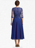 Pamela A-Line Scoop Neck Tea-Length Chiffon Lace Mother of the Bride Dress With Sequins STK126P0014959