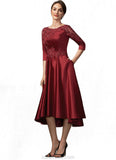 Tia A-Line Scoop Neck Asymmetrical Satin Lace Mother of the Bride Dress With Sequins Pockets STK126P0014962