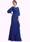 Chaya A-Line Scoop Neck Floor-Length Chiffon Mother of the Bride Dress With Ruffle Beading STK126P0014963