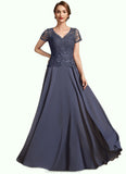 Samara A-Line V-neck Floor-Length Chiffon Lace Mother of the Bride Dress With Sequins STK126P0014964