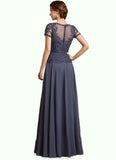 Samara A-Line V-neck Floor-Length Chiffon Lace Mother of the Bride Dress With Sequins STK126P0014964