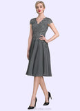 Jean A-Line V-neck Knee-Length Mother of the Bride Dress With Beading STK126P0014965