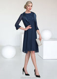 Luna A-Line Scoop Neck Knee-Length Chiffon Lace Mother of the Bride Dress With Ruffle STK126P0014966