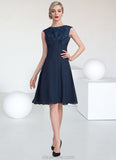 Luna A-Line Scoop Neck Knee-Length Chiffon Lace Mother of the Bride Dress With Ruffle STK126P0014966