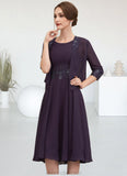 Savannah A-Line Scoop Neck Knee-Length Chiffon Lace Mother of the Bride Dress With Sequins STK126P0014968