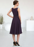 Savannah A-Line Scoop Neck Knee-Length Chiffon Lace Mother of the Bride Dress With Sequins STK126P0014968