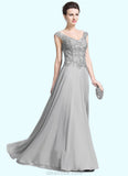 Shania A-Line V-neck Floor-Length Chiffon Mother of the Bride Dress With Appliques Lace STK126P0014974