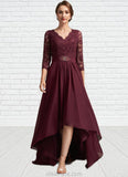 Brooklyn A-Line V-neck Asymmetrical Chiffon Lace Mother of the Bride Dress With Beading Sequins STK126P0014980