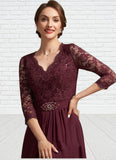 Brooklyn A-Line V-neck Asymmetrical Chiffon Lace Mother of the Bride Dress With Beading Sequins STK126P0014980
