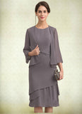 Sadie A-Line Scoop Neck Knee-Length Chiffon Mother of the Bride Dress With Cascading Ruffles STK126P0014981