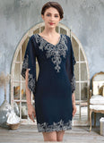 Josephine Sheath/Column V-neck Knee-Length Chiffon Lace Mother of the Bride Dress With Sequins STK126P0014983