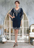 Josephine Sheath/Column V-neck Knee-Length Chiffon Lace Mother of the Bride Dress With Sequins STK126P0014983