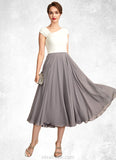 Phoenix A-Line V-neck Tea-Length Chiffon Mother of the Bride Dress With Ruffle Beading Sequins STK126P0015016