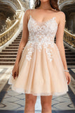 Susie A-line V-Neck Short/Mini Lace Tulle Homecoming Dress STKP0020469