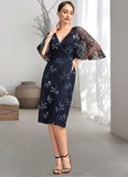 Irene Sheath/Column V-Neck Knee-Length Lace Mother of the Bride Dress With Sequins STKP0021957