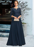 Cadence A-line Scoop Floor-Length Chiffon Lace Mother of the Bride Dress With Crystal Brooch Sequins STKP0021961