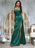 Elisa Sheath/Column Asymmetrical Floor-Length Stretch Satin Prom Dresses STKP0022193