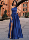 Raina Ball-Gown/Princess One Shoulder Floor-Length Satin Prom Dresses STKP0022201