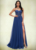 Camille Ball-Gown/Princess Sweetheart Sweep Train Tulle Prom Dresses With Appliques Lace Sequins STKP0022210