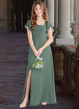 Sloane A-Line Bow Chiffon Floor-Length Junior Bridesmaid Dress Eucalyptus STKP0022847