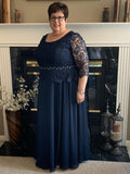 Ashlynn A-Line/Princess Chiffon Lace Scoop 3/4 Sleeves Floor-Length Plus Size Mother of the Bride Dresses STKP0020453