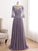 Aubrey A-Line/Princess Chiffon Lace Scoop 3/4 Sleeves Sweep/Brush Train Mother of the Bride Dresses STKP0020455