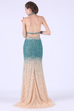 2024 Sexy Open Back Halter Tulle With Beading PNR4NAZJ
