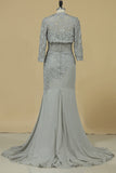 2024 3/4 Length Sleeve Mother Of The Bride Dresses Strapless With Applique Sweep P8C8GZ6X