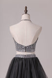 2024 A Line Homecoming Dresses Halter Two-Piece Beaded Bodice Tulle PY4PLSNS