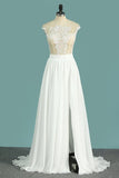 2024 Chiffon Wedding Dresses Scoop Cap Sleeves With Applique P1KZ1ES1