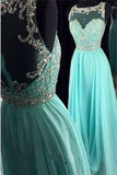 A-Line Light Blue Beading Chiffon Long Prom Dresses P86RR33G