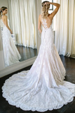 Charming Mermaid Ivory Sleeveless Lace Wedding Dresses With STKPRAYR4PA