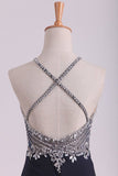2024 Sexy Open Back Spaghetti Straps Beaded Bodiced Prom P96QS8RY