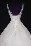 2024 A Line Wedding Dresses Scoop Tulle With Applique And Beads PYCTD35J