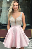 A-Line Beading Bodice Short Prom Dresseses Homecoming Dresses With Pockets