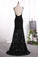 2024 Sexy Sheath Black Prom Dresses Spaghetti Straps PD3JGE49