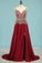2024 Spaghetti Straps Prom Dresses A Line With Beads PL7FRFT2