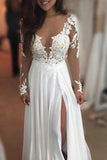 Sexy Long Sleeves Floor-Length Jewel Illusion Neck Prom Dress with Lace