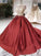 Red Ball Gown Satin Beading Bodice Prom Dresses, Quinceanera Dresses with Short Sleeves