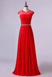 2022 Scoop Neckline Ruffled Prom Dress Short Lace Sleeves With Shirred P8Q3T4GJ