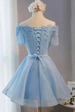 2024 A-Line Boat Neck Homecoming Dresses Organza With Appliques PPK3XLAG