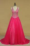 2024 Sexy Open Back V Neck Quincenera Dresses Tulle With Beading And Rhinestones PZQJT7L3
