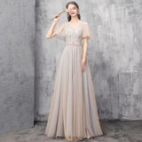 Elegant Off Shoulder Floor Length Tulle Prom Dress, Lace up Bridesmaid Dresses STK15185