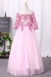 2024 Flower Girl Dresses Ball Gown Scoop 3/4 Length Sleeves Tulle Floor Length PS6EDGSQ