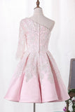 2024 One Sleeve Bicolor Homecoming Dresses Satin A PFZMF58D